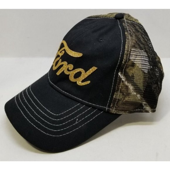 Realtree APG Black Trucker Hat Cap FORD in Gold Color & Camo Mesh NOS NEW (T14) - Picture 7 of 7